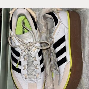 Ivy Park Adidas White Black Low-Top Sneakers with Neon Yellow Trim
